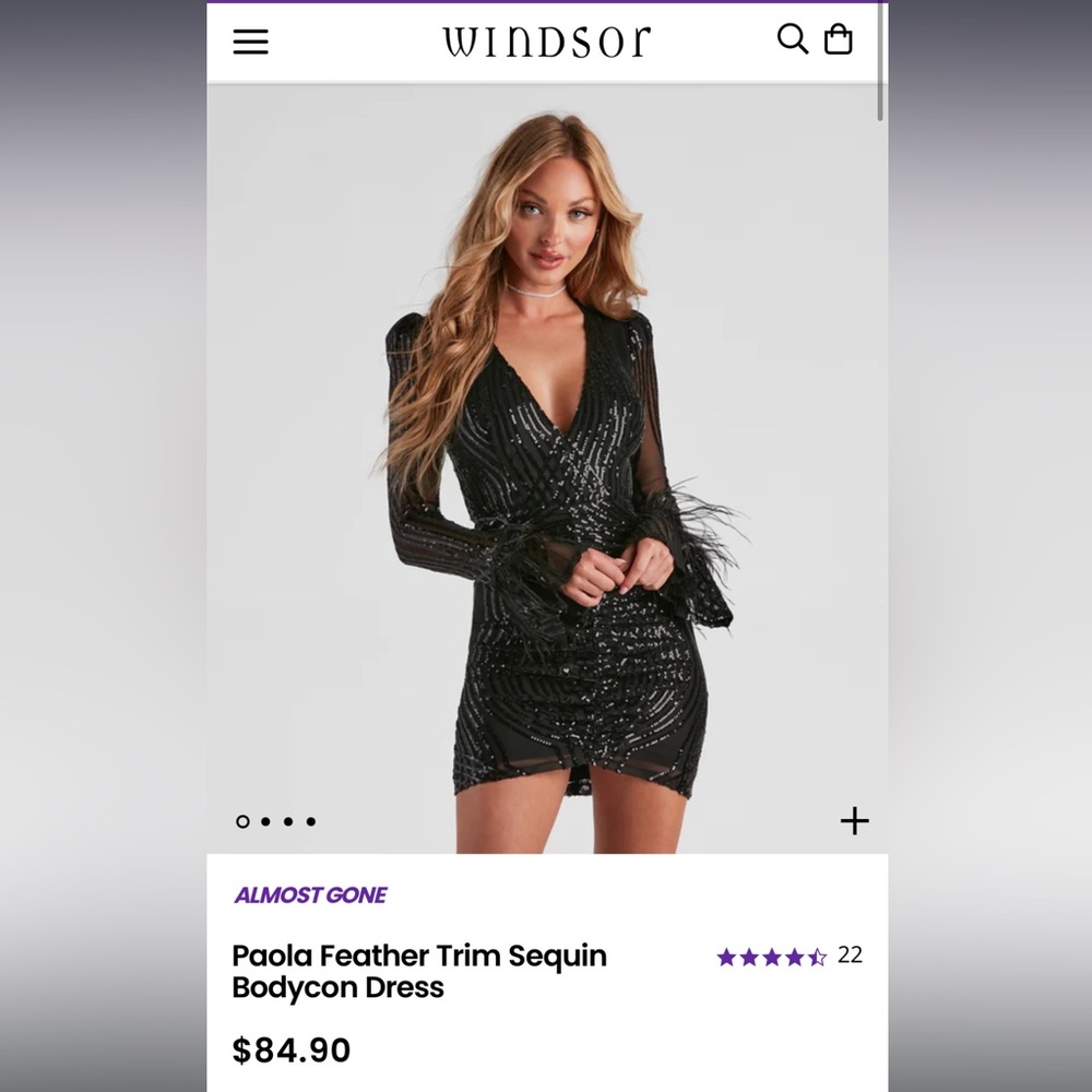 Windsor Paola Feather Trim Sequin Bodycon Dress - New with tags